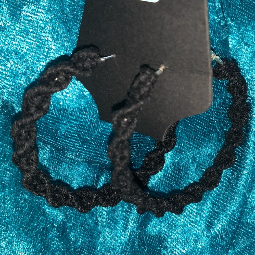 Black Macrame Hoop Earrings
